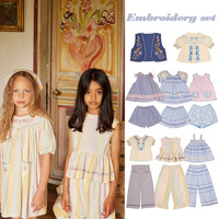 Ensembles de Vêtements Tendance pour Filles 2026 – Nouveauté Été Personnalisée : Ensemble Haut à Bretelles Manches Courtes en Coton Brodé Floral et Dentelle Style Pastoral Ins