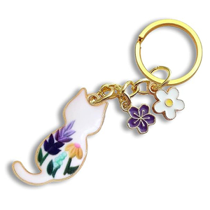 Llavero de Gato Adorable <span class=keywords><strong>con</strong></span> Flores de Esmalte, Decoración Japonesa para Amantes de los Gatos, Colgante Kawaii para Bolsos <span class=keywords><strong>con</strong></span> Flores de Sakura - Product Image 1