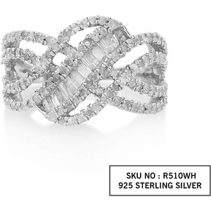 Bague de fiançailles Ornaatis Diamond Swirl 1,00 carat total, taille ronde baguette, en argent sterling, taille 7, design géométrique, sertissage en canal - Product Image 4