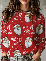 Pull en tricot pour femme, imprimé Père Noël, col rond, manches longues, pull à lettres, pull rouge en tricot