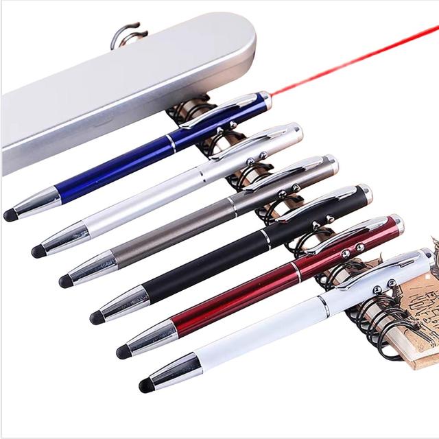 4 in 1 Pen Multifunctional Stylus Touch Screen Laser Point Pen Metal Ballpoint Pen with LED Light