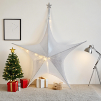 Décoration de Noël artisanale pliable lumineuse incassable en velours et métal, grande étoile à cinq branches, pour usage commercial extérieur