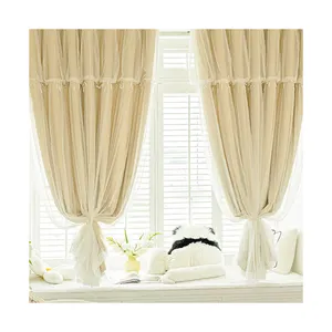 Cortina de doble capa de encaje romántico de estilo francés de Venta caliente para dormitorio sala de estar todas las estaciones