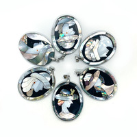 Pendentif en coquille de charme d'ormeau d'eau douce ovale naturel bricolage accessoire de fabrication de bijoux en nacre plaqué argent