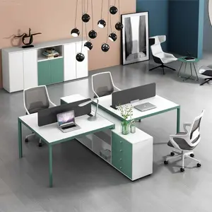 木制4p办公桌工作站，带共享中央柜B-RK88-26S现代设计员工桌项目出厂价格和