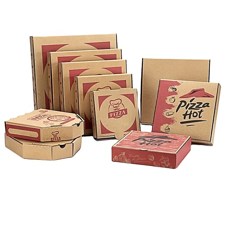 卸売高品質カスタムロゴ印刷段ボール箱ピザ包装ピザボックス10121416インチ