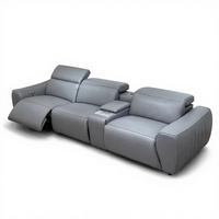 Ensemble de canapés sectionnels carrés en cuir au design nordique de luxe avec fauteuil inclinable et porte-gobelets pour salon, salle de sport et cinéma maison en villa