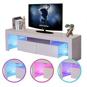Mobile TV in Legno Moderno <span class=keywords><strong>con</strong></span> LED, Console Multimediale <span class=keywords><strong>con</strong></span> 2 <span class=keywords><strong>Cassetti</strong></span> Regolabili per Soggiorno, Design Europeo Lucido - Product Image 3