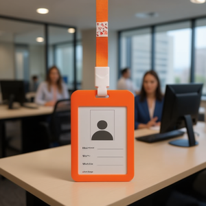 Porta Badge Verticale ILAN con Cordino 43Cm Colore Arancione per Tesserini Identificativi da Lavoro - Product Image 2