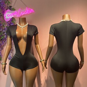Tuta Corta Elasticizzata Aderente e <span class=keywords><strong>Sexy</strong></span> in Tinta Unita, di Tendenza <span class=keywords><strong>per</strong></span> l'<span class=keywords><strong>Abbigliamento</strong></span> Femminile - Product Image 2