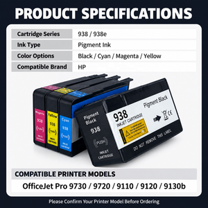 <span class=keywords><strong>Cartouche</strong></span> <span class=keywords><strong>d</strong></span>'<span class=keywords><strong>encre</strong></span> compatible HP 938, lot de 4 (BK, M, Y, C) pour imprimantes OfficeJet Pro 9730, 9720, 9120, 9130, 9110b – Vente en gros - Product Image 2