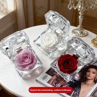 Boîte à bijoux transparente en forme de rose, prête à offrir à des amis, des amoureux ou pour les fêtes ; boîte cadeau en acrylique avec rose préservée