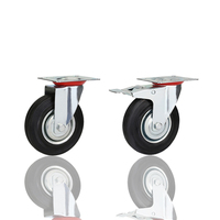 Roues de chariot industrielles pivotantes avec frein, en caoutchouc massif, plaquées zinc, avec plaque supérieure de 4, 5, 6, 8 pouces