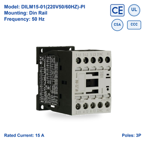 Contactor de CA DILM15-01-PI, 15A, 220V, Bobina 1NC, 3 Polos, 50/60Hz, Contactor Magnético para Motor de CA, Montaje en Riel DIN - Product Image 2