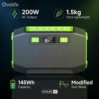Generador Solar Portátil de Alto Rendimiento, Pequeño, 200W, 145Wh, 39000mAh, Batería de Respaldo para Uso en Exteriores OVO-A1