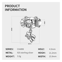 Bonbons ours charme réel 925 en argent Sterling mignon étoiles perles pour femmes bracelet à breloques collier mode fabrication de bijoux cadeau