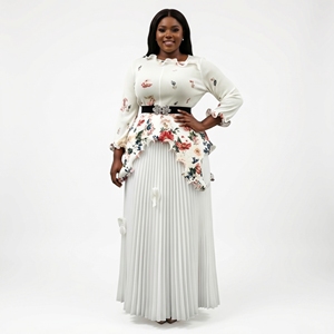 Robe plissée Miyake décontractée pour <span class=keywords><strong>femme</strong></span> <span class=keywords><strong>grande</strong></span> <span class=keywords><strong>taille</strong></span>, imprimée, à volants, coupe trapèze, longue, en stock, vente en gros - Product Image 3