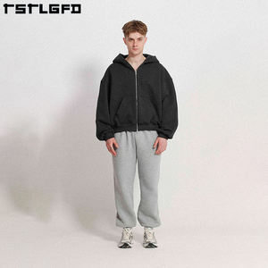 Ropa ecológica 100% algodón Zipup Heavyweight doble cremallera Sudadera con capucha sudaderas con cremallera de gran tamaño personalizado Boxy Zip Up Hoodie - Product Image 5