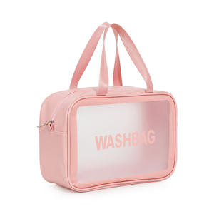 New PU Leather Wholesale Transparent Cosmetic Bag <strong>Set</strong> Clear PVC Cosmetic Bag for Women <strong>Men</strong> Pink Large Waterproof <strong>Toiletry</strong> Bag - Product Image 2