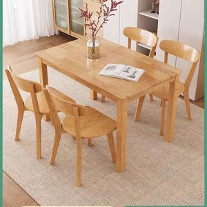 Solid Wood <b>Dining</b> <b>Table</b> Set <b>4</b> Piece Rectangular Natural Color Scandinavian Style Modern Minimalist <b>Dining</b> Room Furniture - Product Image 3