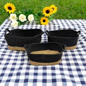 Großhandel Umweltfreundliches Modernes Rechteckiges Naturgras-Baumwollseil Mini-Heimdekor Mehrzweck-Aufbewahrungskorb-Set mit Griffen - Product Image 3