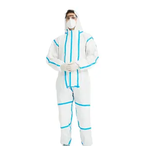 डिस्पोजेबल सुरक्षात्मक CE अनुमोदन coverall ज़िप एसएमएस चिकित्सा hooded पीपीई coverall