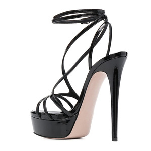 Open Toe Women's Trendy Summer Height Increasing <strong>Heeled</strong> Cross Straps Light Weight PU Slip-On <strong>Black</strong> <strong>Platform</strong> for Outdoor Use - Product Image 3