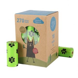 New Style Eco-Friendly <b>Compostable</b> Degradable Dog Poop Bag Waste Bag Pet Cleaning Bag 18 Rolls Per Box Lavender Scented - Product Image 4