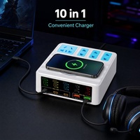 Chargeur GaN 140W avec écran LED, 4 prises CA et chargeur sans fil, pour la maison, le bureau, le dortoir, expédition rapide en 7 jours