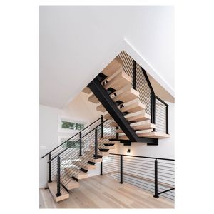 Prima Euro Style Interior Straight Staircase <strong>White</strong> Powder Coated Steel Beam Beech <strong>Wood</strong> <strong>Steps</strong> Stairs for Home - Product Image 5