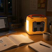 Station d'alimentation portable 300W, batterie LiFePO4 256Wh, générateur solaire, onduleur à onde sinusoïdale modifiée, type C, 4x lumières d'ambiance