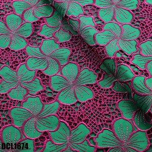 Tela de Encaje Guipur Nigeriano con Cordón y Pedrería, Tela Bordada Aso Ebi para Vestido de Fiesta - Product Image 2