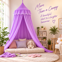 Moustiquaire de lit conique pliable pour enfants, style princesse, avec garniture à pompons, en coton écologique, toutes saisons, longueur de suspension au plafond