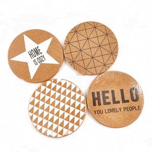 Modern Round Wooden Coaster Custom Engraved Cork Cup Mats Personalized Silk Screen Printed <b>Pad</b> for Tables - Product Image 1