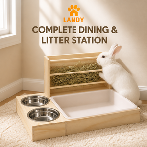Mangeoire à lapins en bois style ferme, support à foin artisanal en pin avec gamelle pour cochons d'Inde et chinchillas – Élégant et pratique - Product Image 2