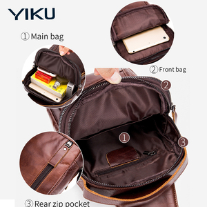 Bolsa Mensageiro Unissex de Couro Genuíno YIKU, Moda, Impermeável, Antifurto, Sling com Carregamento USB, Zíper Vintage para Viagens - Product Image 3