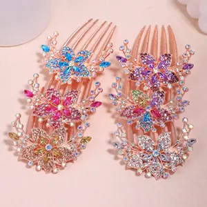 Sparkle Rhinestone Flower Bun Metal Alloy Hairpins Comb U Shaped Updo Hair Sticks Pin Hair Styling Tool Accessories Hair Forks