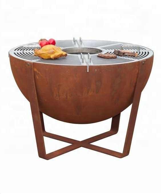 Wood Charcoal Burning Weathered Metal BBQ Fire Pit Grill Plate