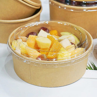 Boîtes d'emballage rondes biodégradables pour emporter, contenants pour salade, ramen, soupe, 500 ml, 750 ml, 1000 ml, bol à salade en papier kraft