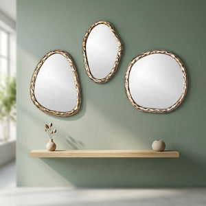 Irregular Brass <b>Wall</b> <b>Mirror</b> <b>Set</b> Handmade Bohemian Style Framed Edge Decorative for Living Room Bedroom - Product Image 6
