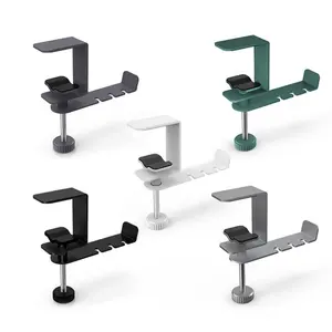 Factory Custom Brand Logo Adjustable Desk Mount Metal Headphone Hanger Headset Holder Stand with 3.5mm Jack Holder