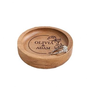 Custom Carved <b>Wooden</b> <b>Round</b> Ring Holder with Engraved Love Theme Wedding Anniversary Gift for Home Desktop Jewelry Storage - Product Image 4