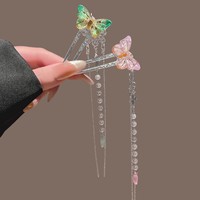 Épingle à cheveux en forme de U de style chinois avec pampille papillon, accessoire capillaire exquis pour femmes, pour usage quotidien et de fête
