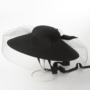Chapeau fedora <span class=keywords><strong>en</strong></span> feutre de <span class=keywords><strong>laine</strong></span> à large bord pour femmes noires, nouvelle mode, <span class=keywords><strong>robe</strong></span> d'église avec voile <span class=keywords><strong>en</strong></span> <span class=keywords><strong>maille</strong></span> - Product Image 4