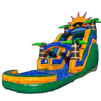 Toboggan aquatique gonflable commercial à double piste avec piscine à éclaboussures et structure de saut d'aventure pour enfants, pour la location événementielle