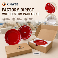 Platos de Cena de Cerámica Rojos Sólidos Personalizados, Seguros para LFGB y FDA, con Estampado de Rosas, Platos Redondos de Porcelana con Eslogan Personalizado, Regalo Personalizado