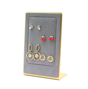 Présentoir à boucles d'oreilles vertical créatif en microfibre flanelle avec étagère métallique, boîtes cadeaux et doublure en cuir, design géométrique - Product Image 5