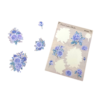 Autocollants décoratifs de haute qualité, étiquettes de roses, étiquettes de fleurs bleues personnalisées pour jardin, autocollants en vinyle PVC, feuilles d'autocollants personnalisables de toutes formes