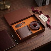 Coffret cadeau luxe homme 3 en 1 : ceinture en cuir + portefeuille + porte-clés, accessoire de costume formel pour homme, boîte cadeau pour cadeau promotionnel