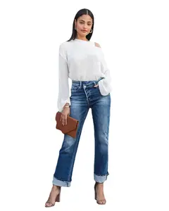 ZIYA A05S251 מפעל אספקת מזדמן שטף ישר ג 'ינס מכנסיים אישה ג' ינס רחב